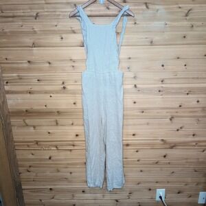 Piazza Del Tempio Italy 100% Linen Pinstripe Wide Leg Jumpsuit Tan White Medium
